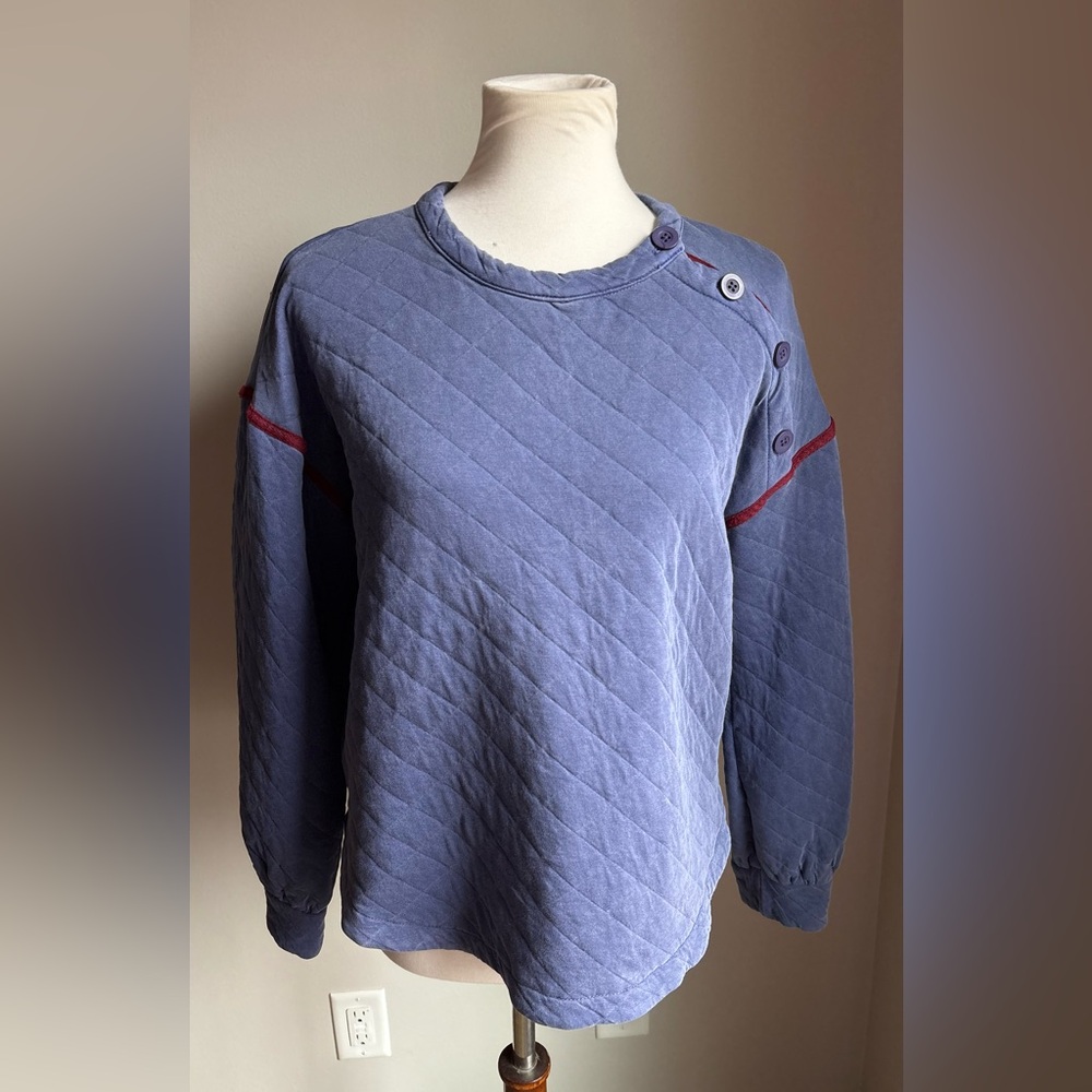 Sundry Quilted Cropped Sweatshirt Pullover In Pigment Moonlight Blue Size 1 - Picture 3 of 15